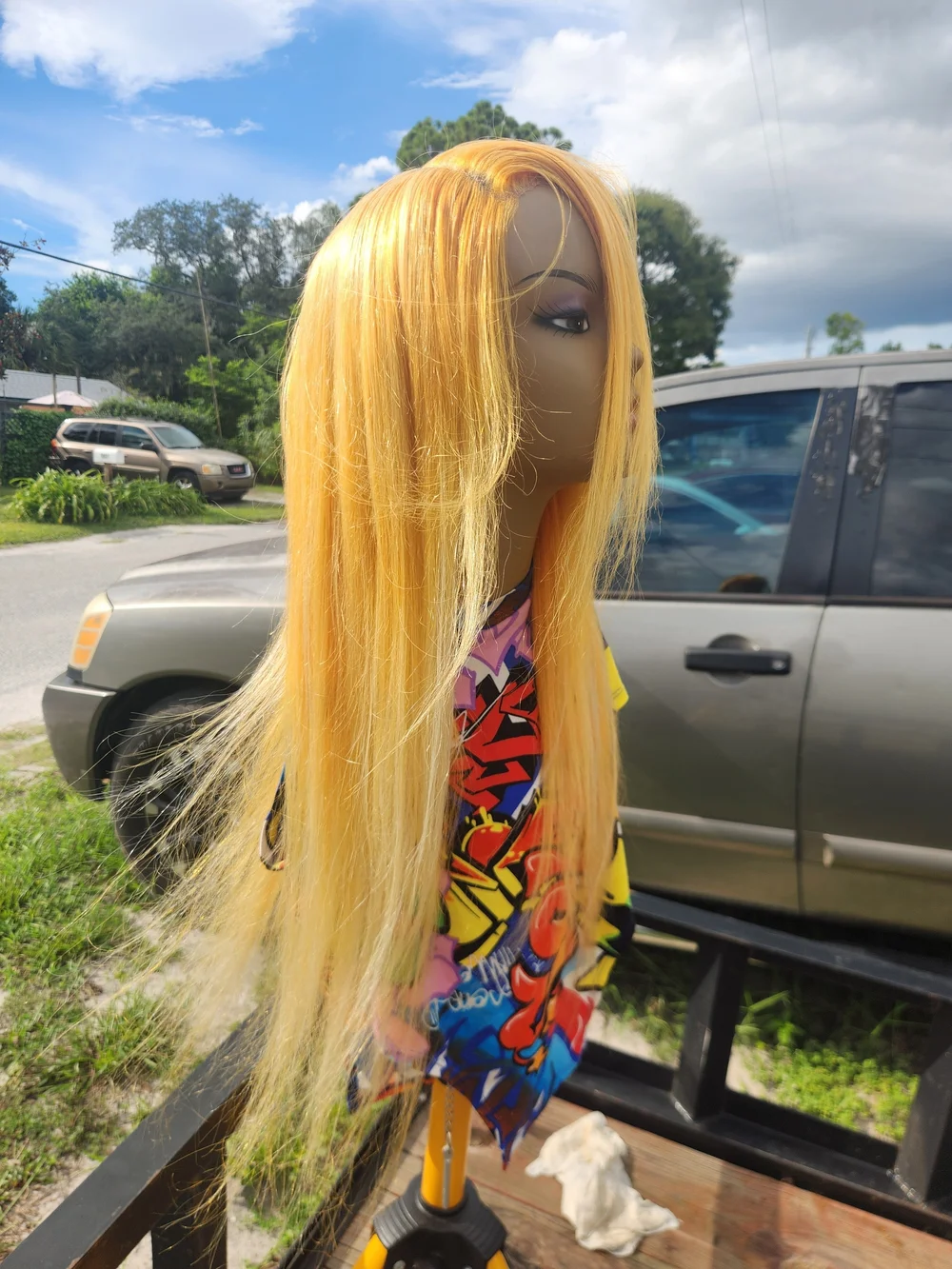 Blonde Straight Human Blend Hair Wig - Sleek Long Style
